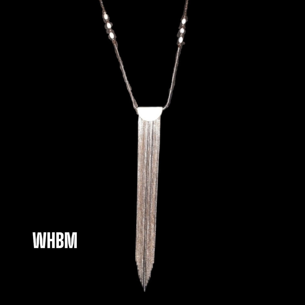 White house black market long mother of pearl look tassel fringe Necklace - Picture 16 of 16
